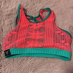 Kids Coral and Teal Lace Top